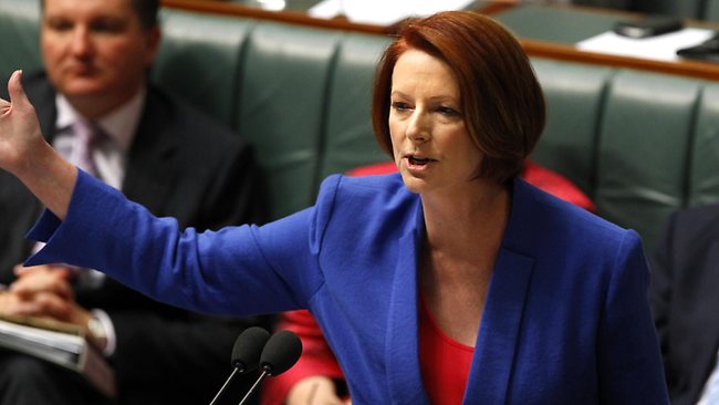 Julia Gillard in parliament, delivering her "misogyny" speech